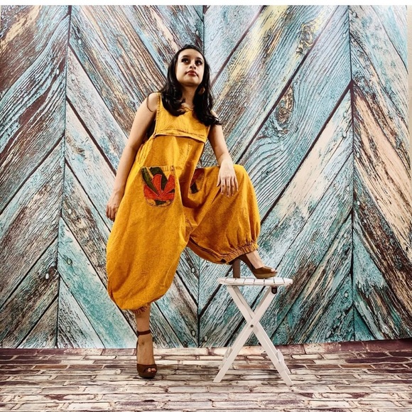 Stonewash patchwork Harem Pants Jumpsuit Romper - Picture 5 of 9